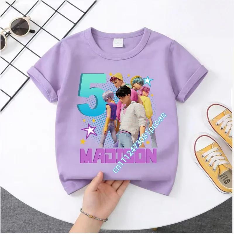 2026 New K-POP Saja Boys Print Short-Sleeved Spring Family Clothing for Boys and Girls Cute Polyester T-shirt for Boys and Girls