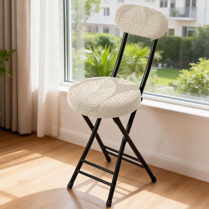 Solid Color Jacquard Stretch Chair Slipcover Elastic Round Folding Chair Cover Seat Back Cover Set Home Decoration Chair Cover
