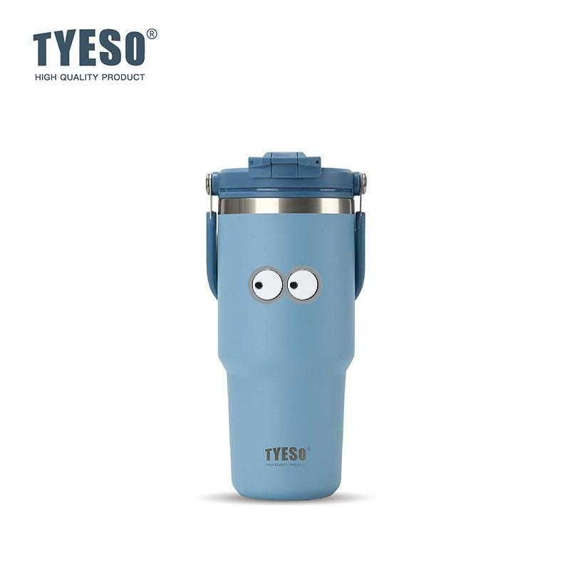 Tyeso 750ml Vacuum Cup Handle Dual-Drink Coffee Mug 304 Stainless Steel Ice Cup Car Bottle Hot Cold Retention Thermoses with Eye Sticker