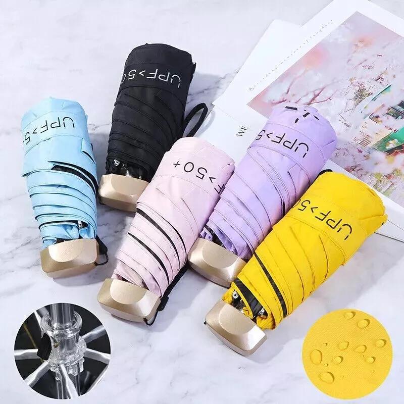 Mini Compact Pocket Umbrella Sun Anti Uv 5 Fold Rain Windproof Portable Travel