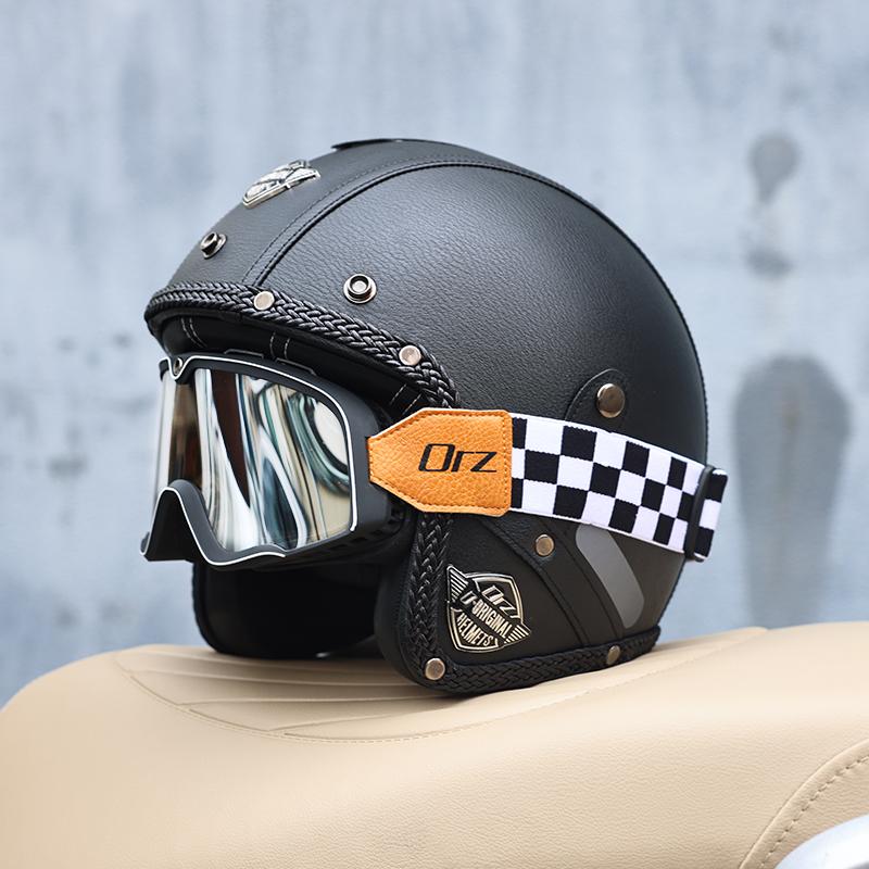 All Season 3/4 Half Face Motorcycle Helmet Unisex Retro Style DOT Approved Solid ABS Shell Adjustable Motorbike Safety Helmet