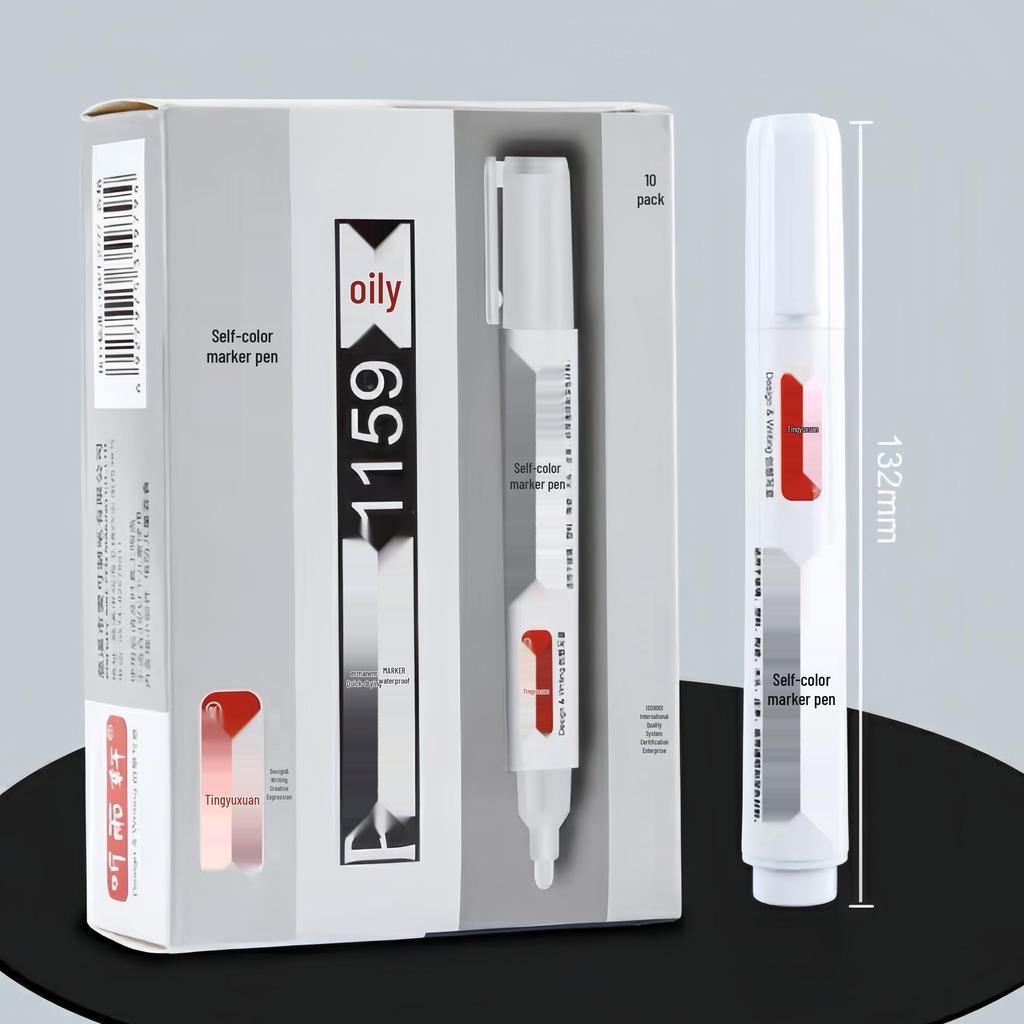 Tingyuxuan 1159 Quick-Drying White Oily Marker: Waterproof, Non-Fading, Wear-Resistant, Broad Tip.