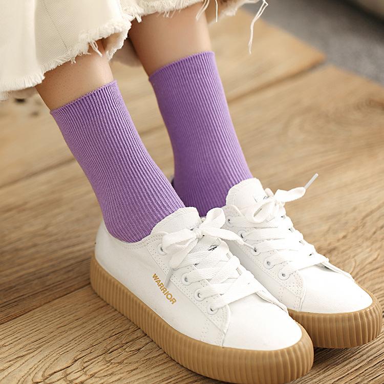 New  Color Harajuku Retro Women Lady Cotton Loose Socks Winter In Tube Korean Purple Blue Yellow Pink Designer Christmas Cute