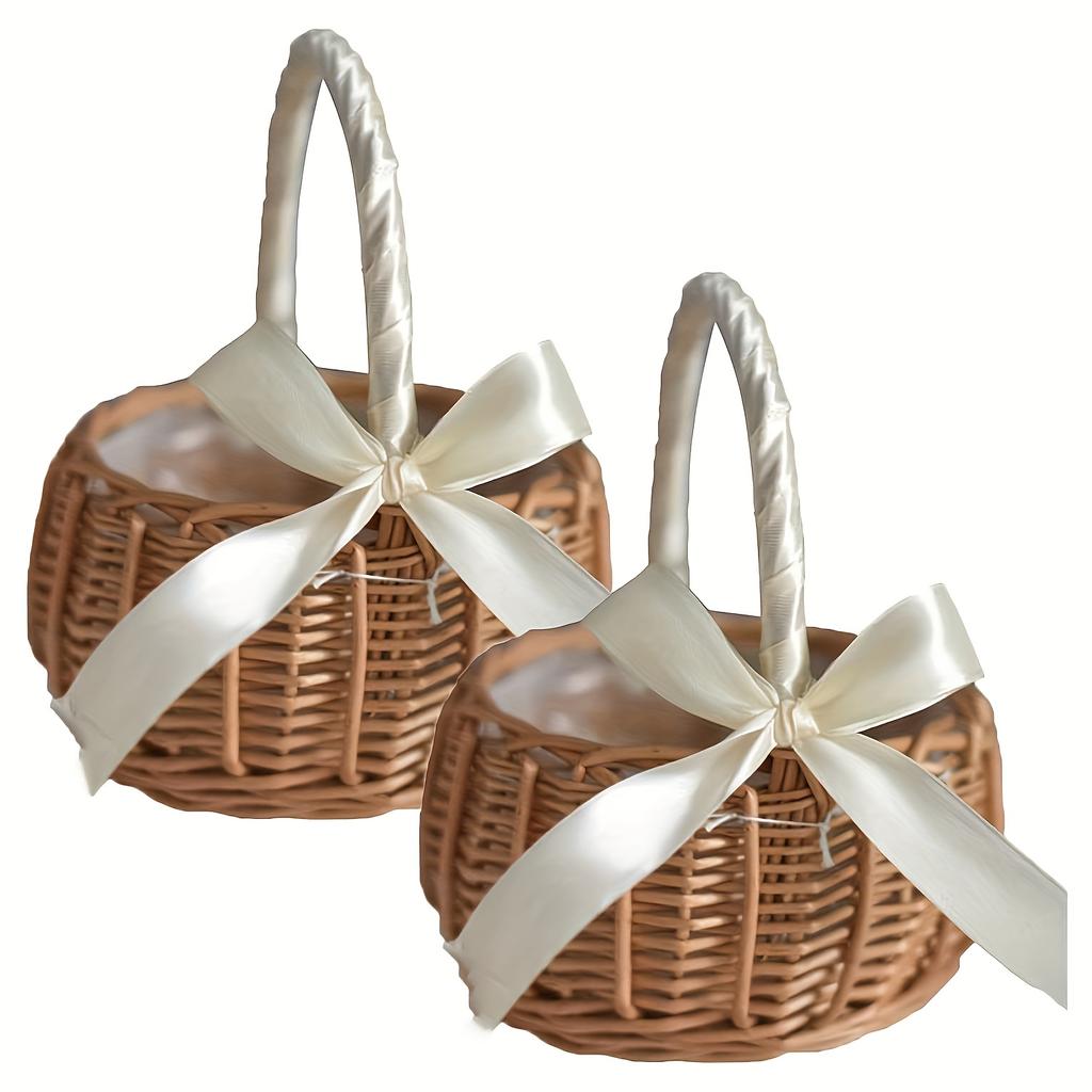 1pc Wicker Vine Basket with Handle,Petal Basket Candy Storage Basket,Wedding Flower Child Basket Set,Vine Box Home Decor