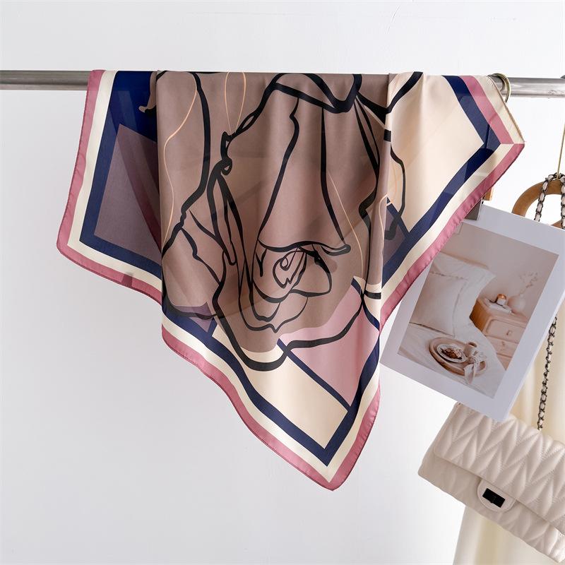 

70см Шаль с принтом роз Квадратный шарф для женщин Мягкий атласный шейный платок Женские резинки для волос Лента Повязка на голову Бандана 70x70CM