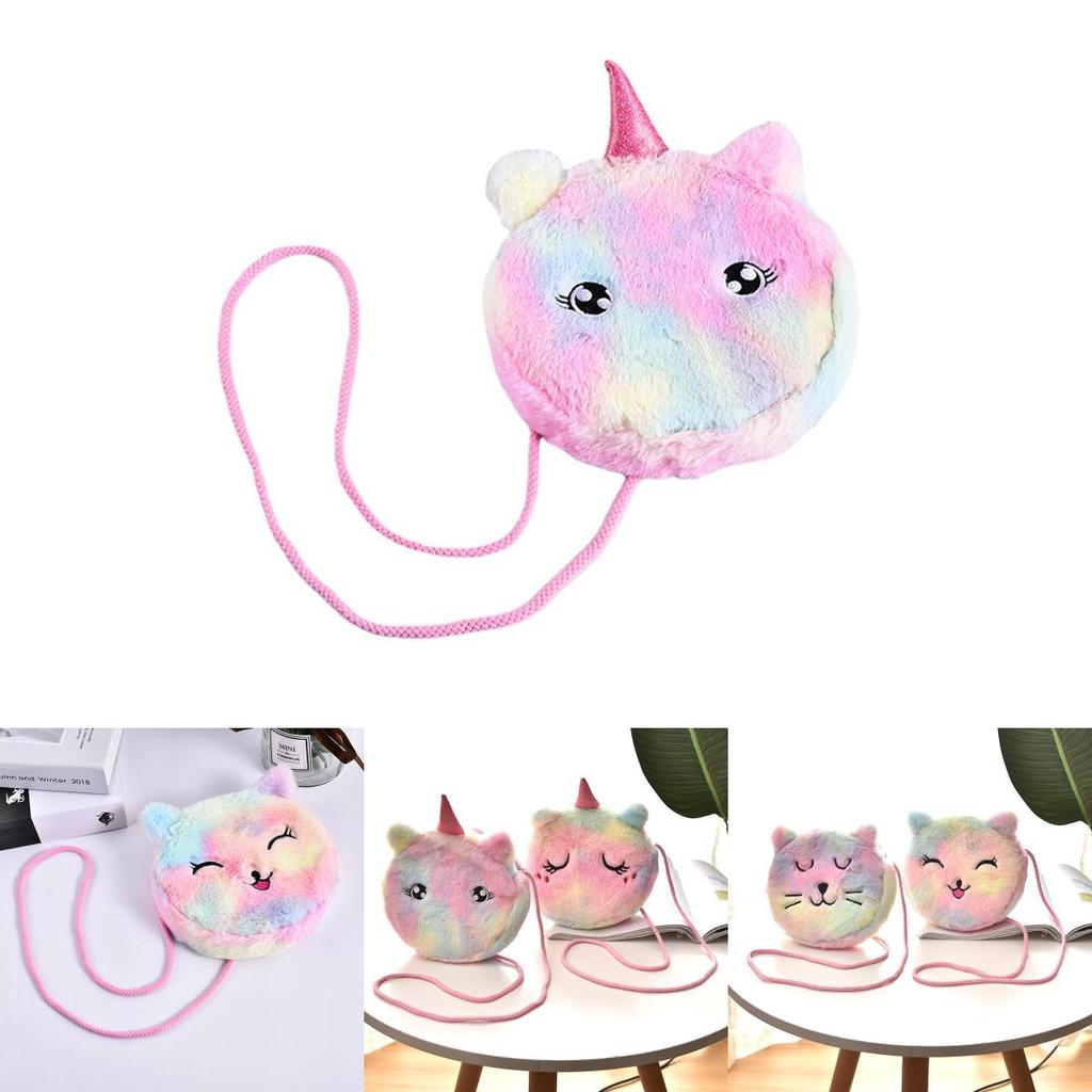 Trendy Big Eyed Unicorn Plush Crossbody Bag Stylish Round Shoulder Pouch