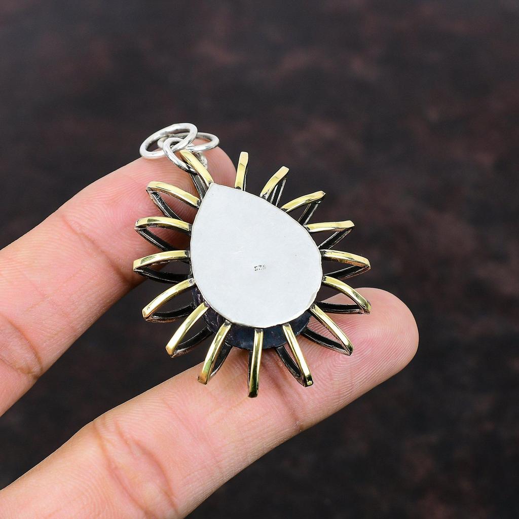 Pinolith Jasper Pendant 925 Sterling Silver Pendant 18K Gold Plated Pendant Handmade Cage Jewelry Very Pretty Gemstone Pendant Gift For Girl