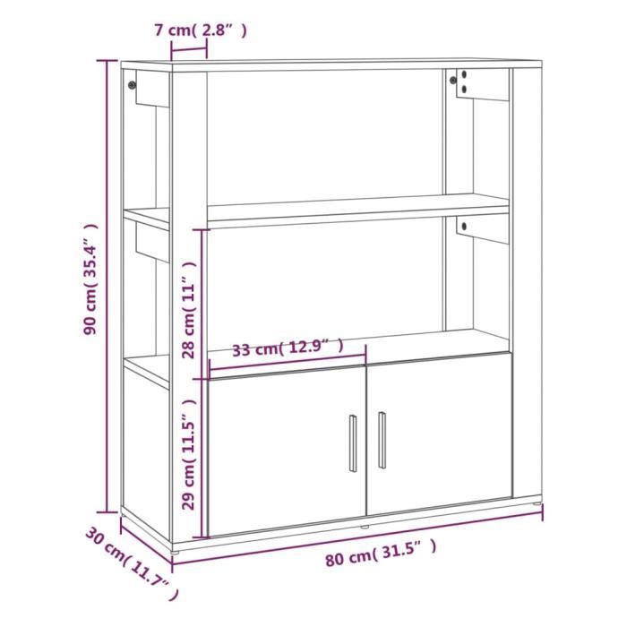 819465 vidaXL Buffet Chêne fumé 80x30x90 cm Bois d'ingénierie