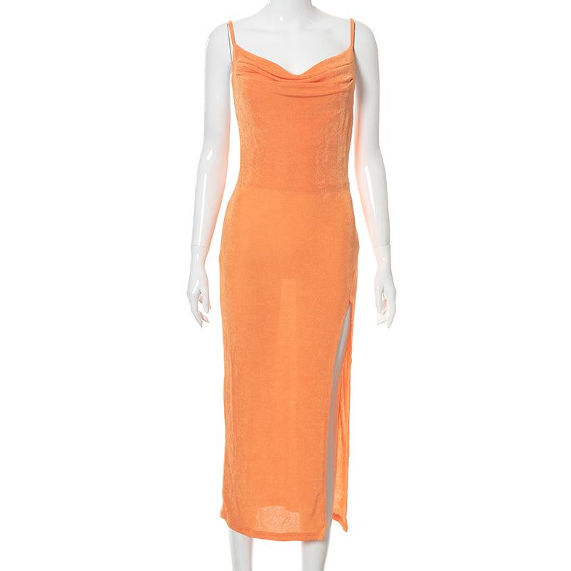 QICED Women's Spring Solid Color Halter Neck Swing High Waisted Spice Girl Dress