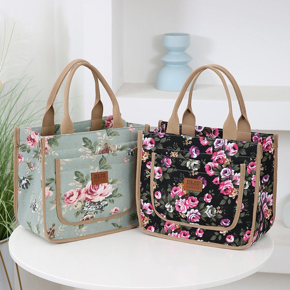 Fashion Handbag Floral Print Lunch Bag Large Capacity Thermal Waterproof Insulated Bag Portable Ice Pack Women