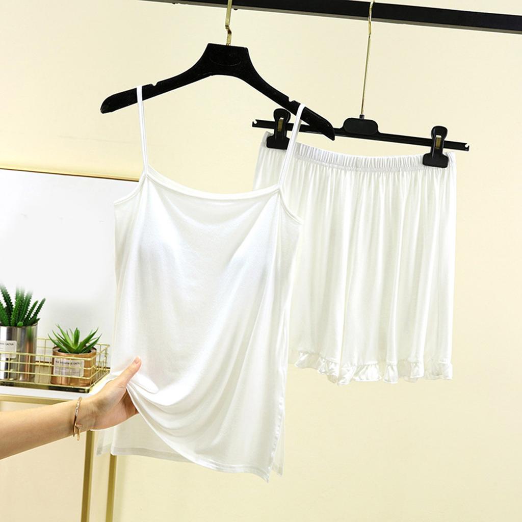 Ladies' Loose Casual Wear With Chest Cushion, Camisole, Shorts, Home Suit Set, Summer Thin Design, Can Be Worn Outside, Solid Color Pajamas