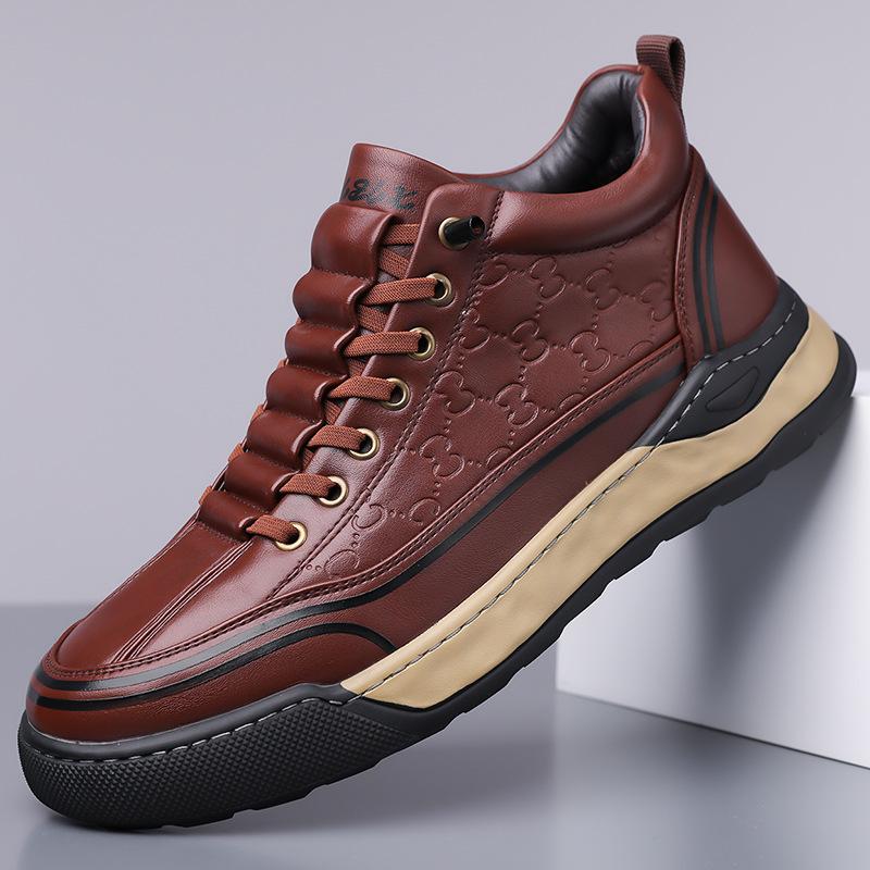 

Мужская обувь осень спорт и отдых кожаная обувь мужская мягкая подошва толстая подошва высокий верх универсальная модная обувь для скейтборда 48 светло-коричневого