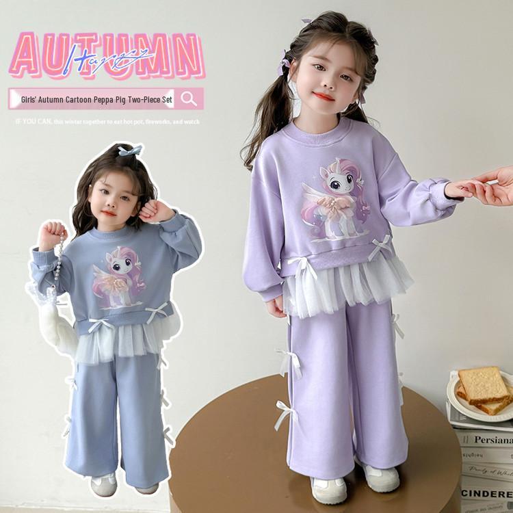 Meng Tang Tang Frühling Spitzenbesatz Hoodie & Hose Set für Mädchen