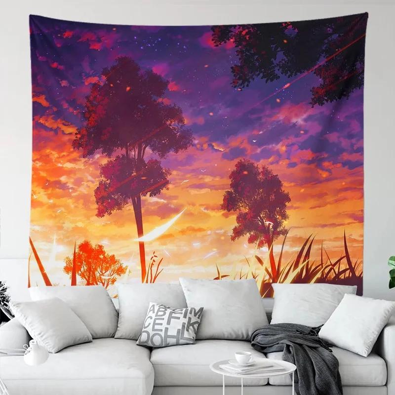 Colourful Cloud Sky Tapestry Cartoon Illustration Decorative Tapestry Super Beautiful Tapestry Dust Cloth Bedroom Decoration