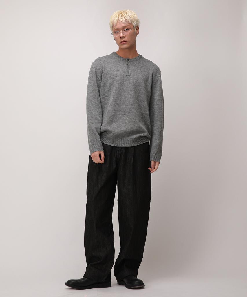 Dibellobeu Daily Henley Neck Round Knit_Gray