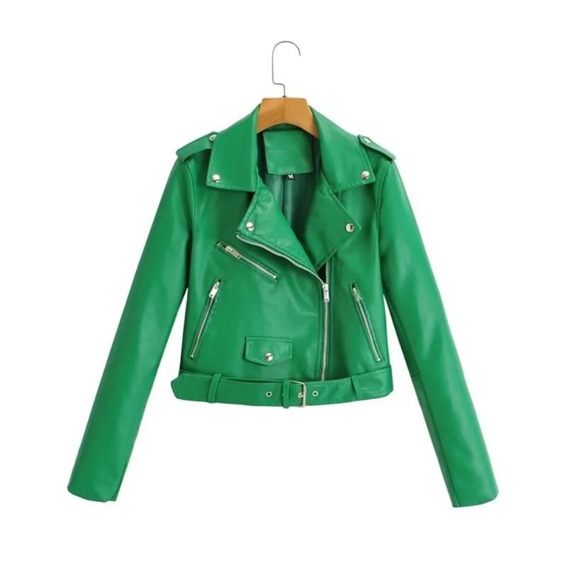 Autumn/Winter New Product Women's New Fashion and Casual Versatile Polo Collar Leather Zipper Decoration Jacket Coa