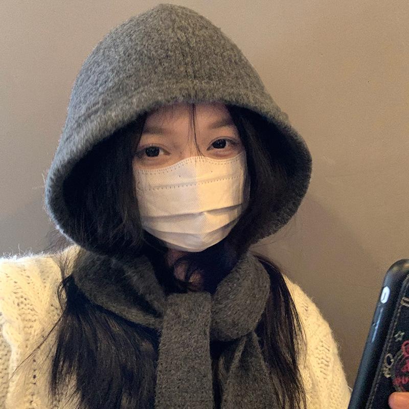 

Большая шапка-балаклава с большой талией, женская осенне-зимняя новая вязаная толстовка с капюшоном, интегрированная теплая вязаная шапка с защитой ушей one size темно-серого