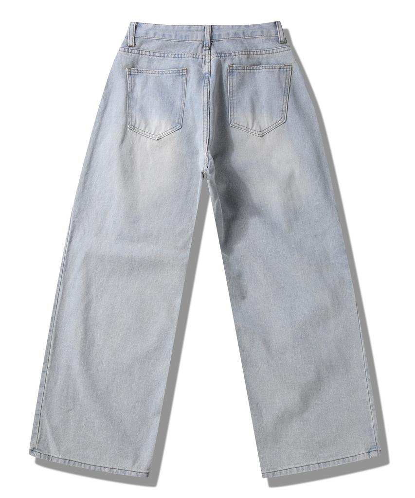 ROCKED GARAGE [Unisex] Balloon Fit Side Pintuck Wide Denim Pants [Light Wash]
