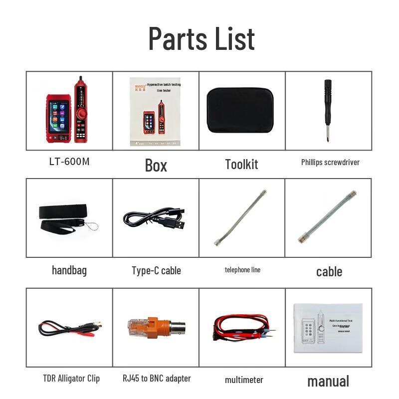 WANGLU LT-600S Touchscreen Rechargeable Network Cable Tester with OPM & PING CN plug (adapter included)