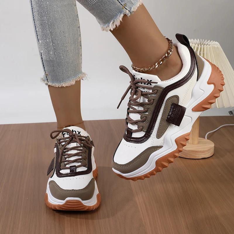 Women's Versatile Thick-Soled White Sneakers  Spring Autumn Casual Dad Shoes Internet Celebrity -Selling