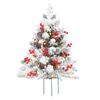 23 Inch Lighted Artificial Christmas Urn Filler Pre-lit Xmas Pine Tree with Cones Red Berries Tripod Stake And LED Light Outdoor Porch Planter Filler