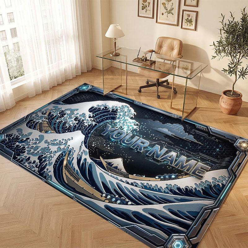 Octopus Sea Life Theme Crystal Velvet Floor Rug Personalized Custom Name Text Warm Carpet Home Decoration