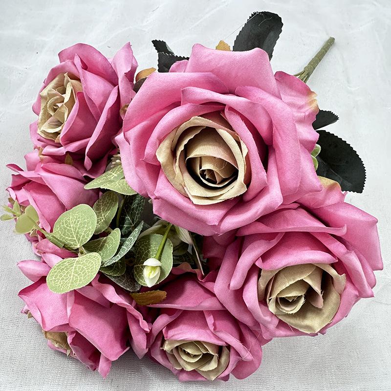 Simulation 9-Fork Money Leaf Rose Home Wedding Bride Party Hotel Decoration Fake Flowers Photography Props Background Scenery