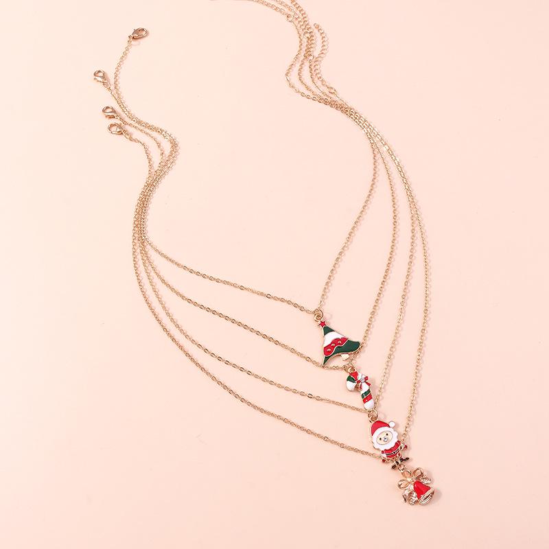 European & American Christmas Necklace Set: Bells, Tree, Cane Pendant Sweater Chain