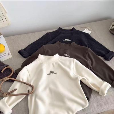 Unisex Kids Plush High-Neck Long-Sleeve T-shirt, Double-Sided, Autumn/Winter Hot Seller, Medium/Large Children's Base Layer Top