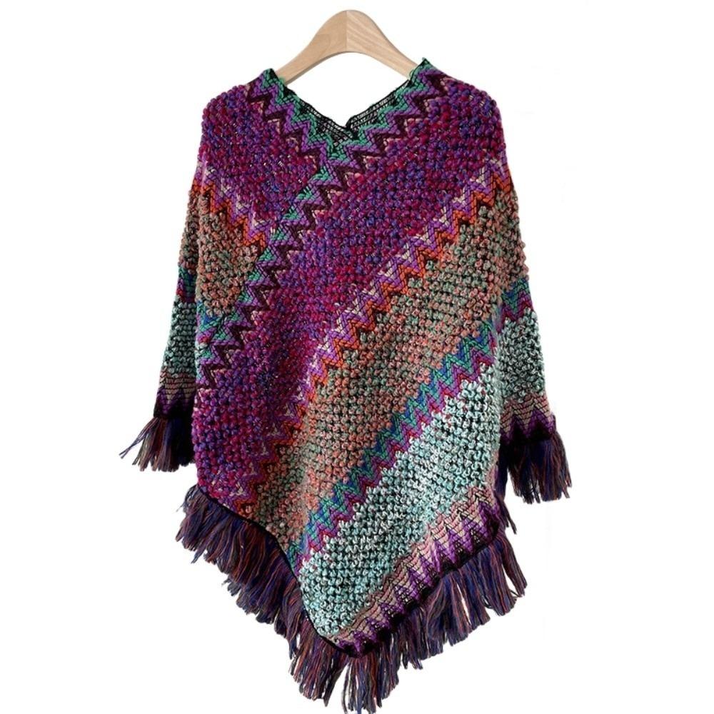 Neck Wrap Ethnic Style Knitted Shawl Bohemia Autumn and Winter Tassel Cape Tourism