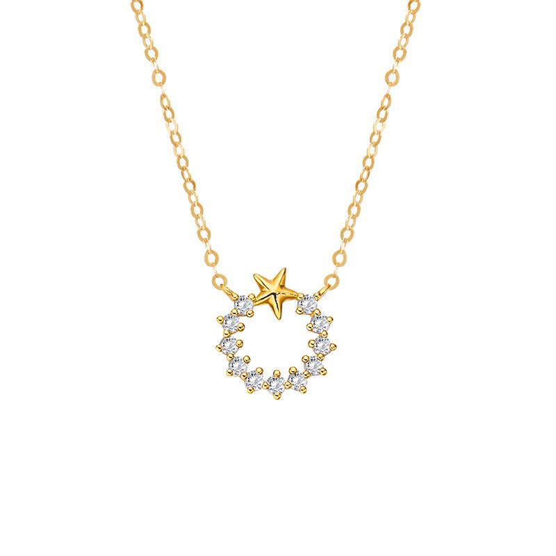 S925 Sterling Silver Gold-Plated Necklace with Simple Inlaid Pendant for Women