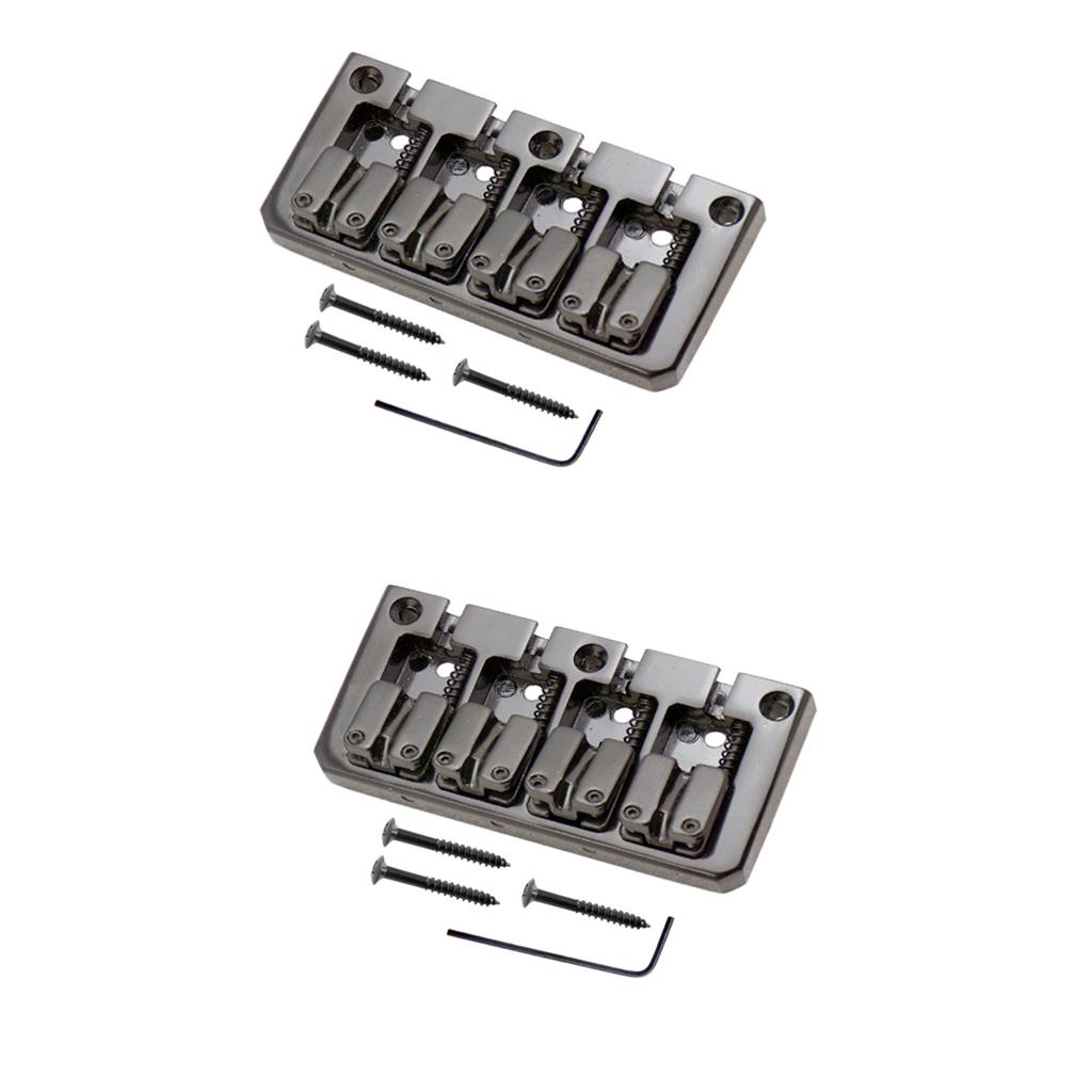 2 Pieces 4 String Electric Bass Guitar Bridge with Wrench Screws Black
