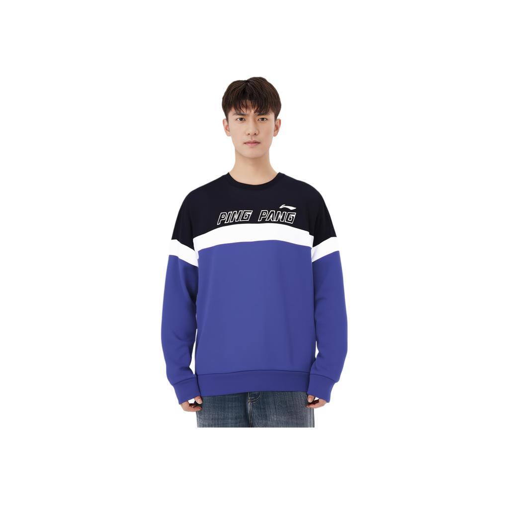 Li Ning Letter Print Color Block Round Neck Pullover Long Sleeve Sweatshirt Unisex Sweatshirt Dark-Indigo AWDSD17-1