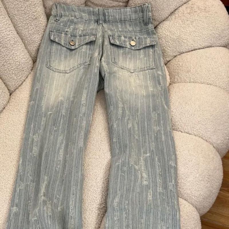 Woman Light Textured Jacquard Jeans Korean High Waisted Slight Flared Jean Autumn Fashion Versatile Lady Horseshoe Pant