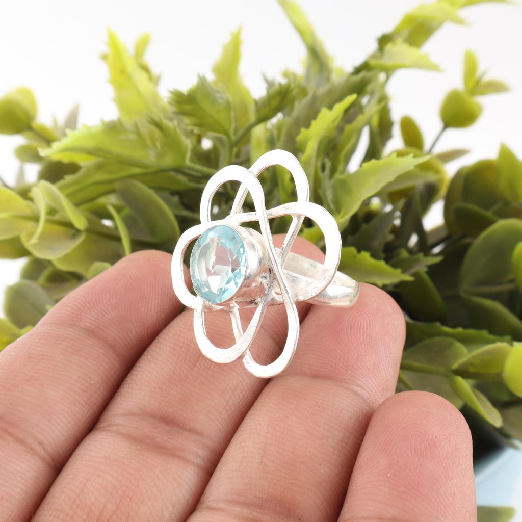 Sky Blue Topaz Gemstone Ring, Handmade Gorgeous Jewelry, 925 Solid Sterling Silver Jewelry, Bohemian Ring For Wedding Gift
