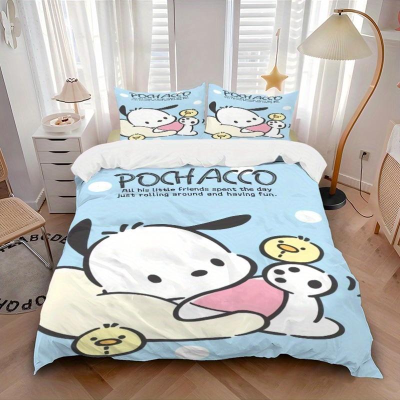 3pcs Casual Pochacco Quilt Set - Soft and Comfortable Bedroom, Guest Room and Dorm Decor Bedding Set 1 Quilt Cover + 2 Pillowcases.W019