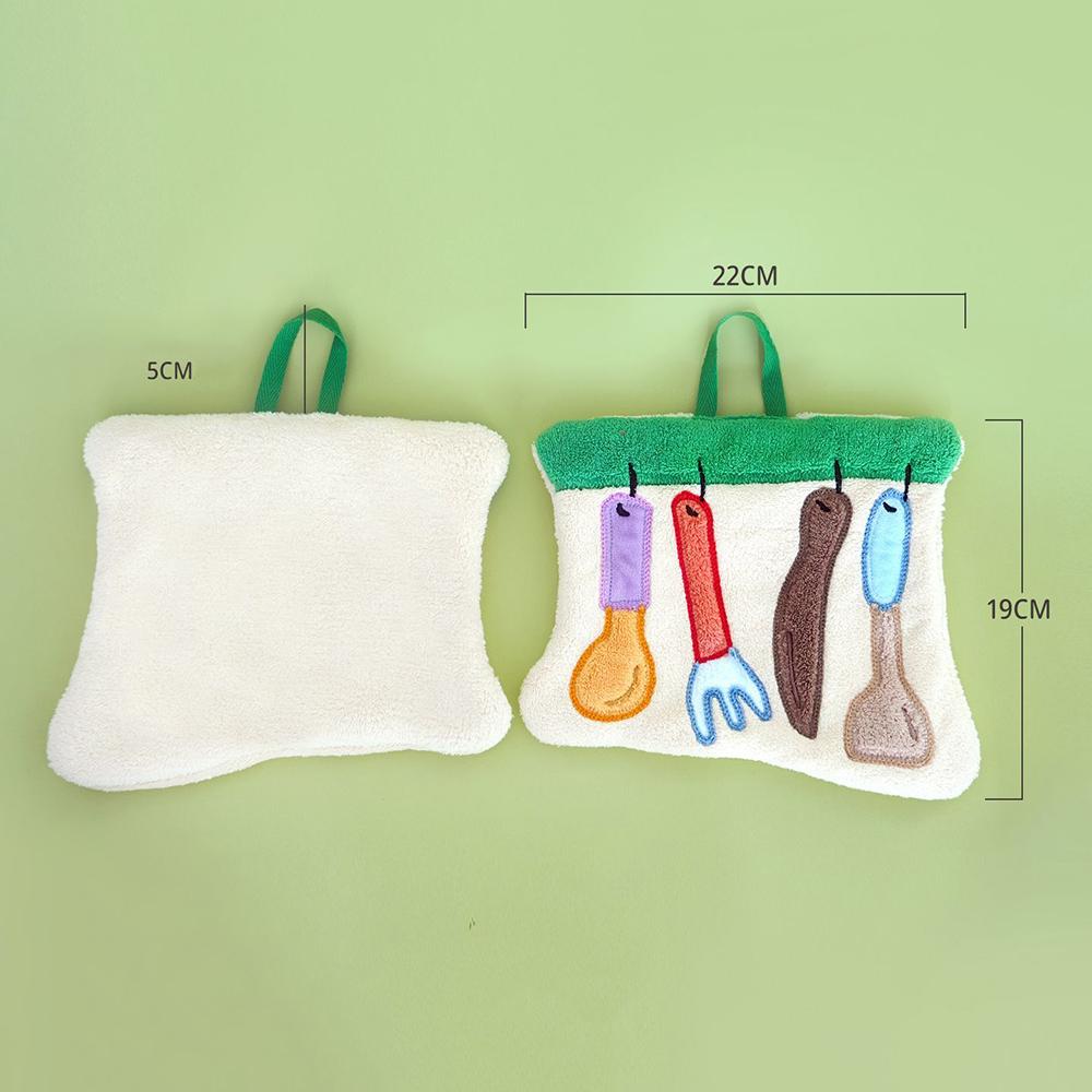 Kitchen Hand Towel Hanging Absorbent Quick-drying Handkerchief Coral Velvet Cute Kitchenware Pattern Thickened Cartoon Towel Rag