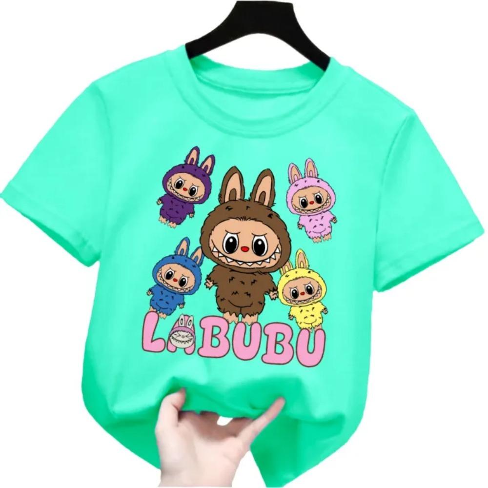 2025 New Labubu Printed Children's T-shirt LABUBU Pattern Girls Round Neck Short Sleeve Fashion Versatile Clothing