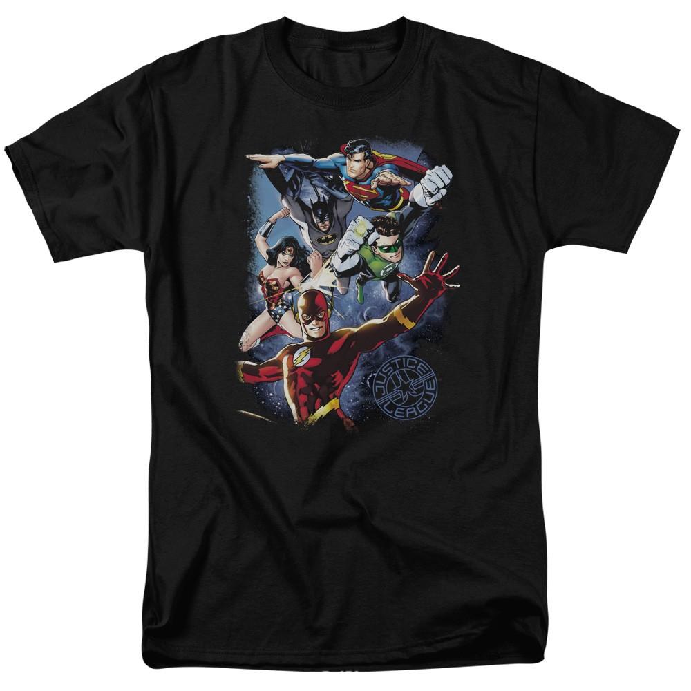 DC Comics Justice League Galactic Attack Color Adult Unisex T-Shirt Black 2XL
