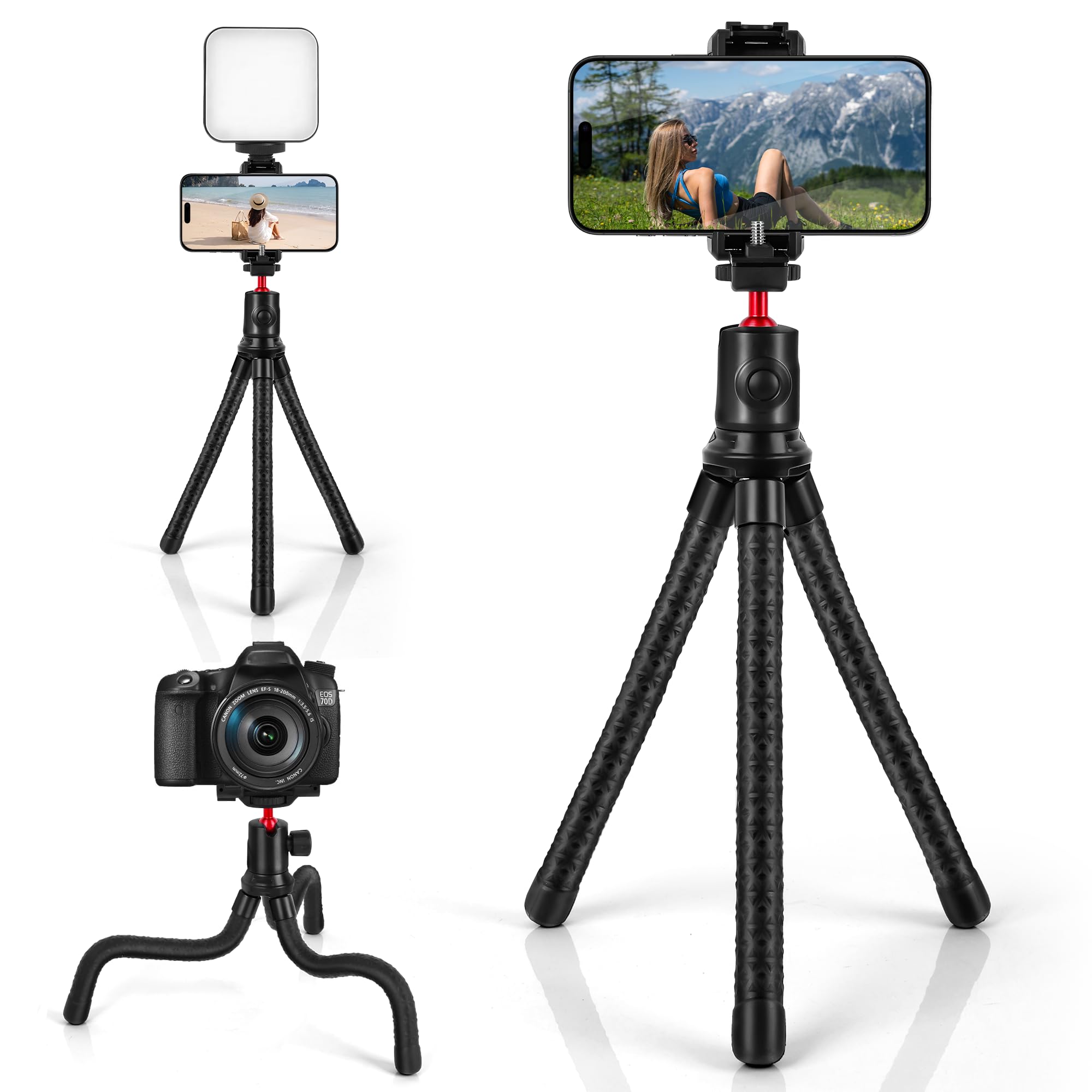 

Zeadio Flexible Camera Tripod with Ball Head Cold Shoe Portable Selfie Stick Handle Grip for Vlogging and Travel with Sports Cameras and 360° & Mount,