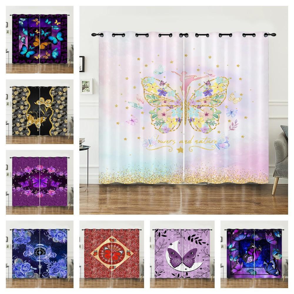 Curtains Animal Butterfly Dark Wind Flower Curtains Bedroom Living Room Blackout Curtain Perforated