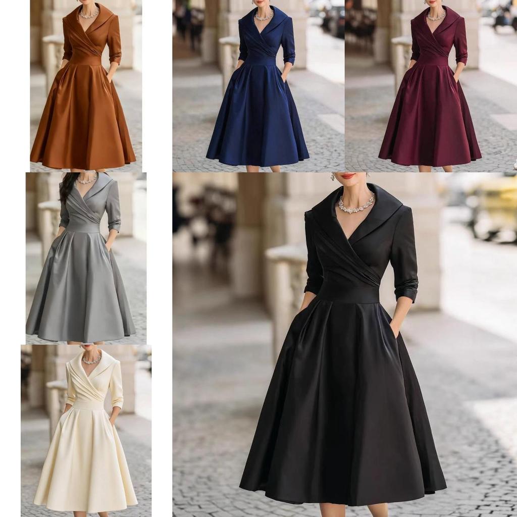 Elegantes Satinkleid mit langen Ärmeln und hoher Taille für Business und Streetwear
