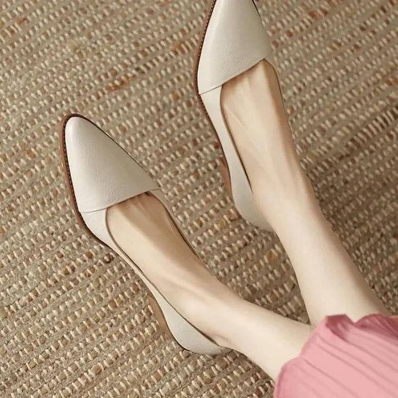 

Модная женская обувь 2024 года, новые женские туфли-лодочки One Kick, осенние туфли с острым носком, однотонные, для улицы, повседневные, на толстом каблуке, для офиса, женские туфли 40 покинуть белый