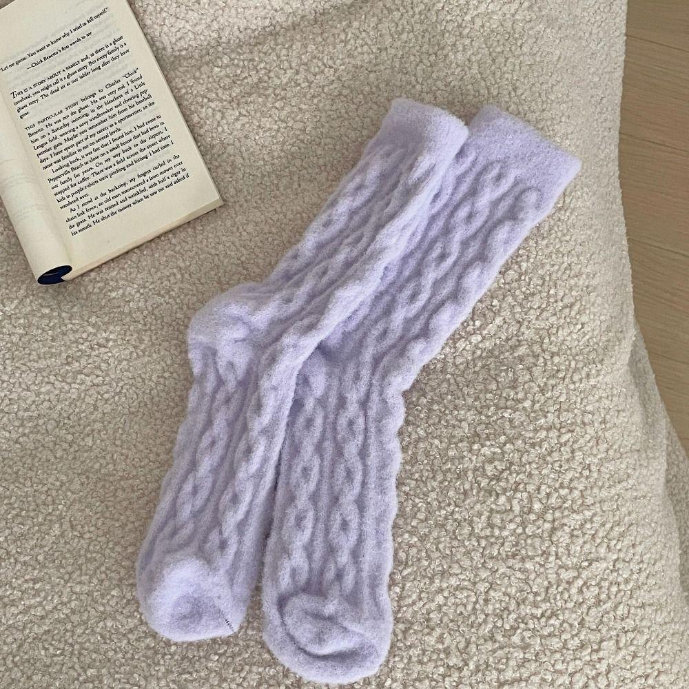 Solid Color Cotton Socks Winter Fleece Socks Sleep Socks Velvet Socks  Women