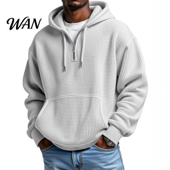 Easy Wear Versatile Outerwear Men Waffle Texture Sweatshirt, Loose Fit Long Sleeve Pullover Tops with Oversized Knit Sweatshirt for Front Pocket,