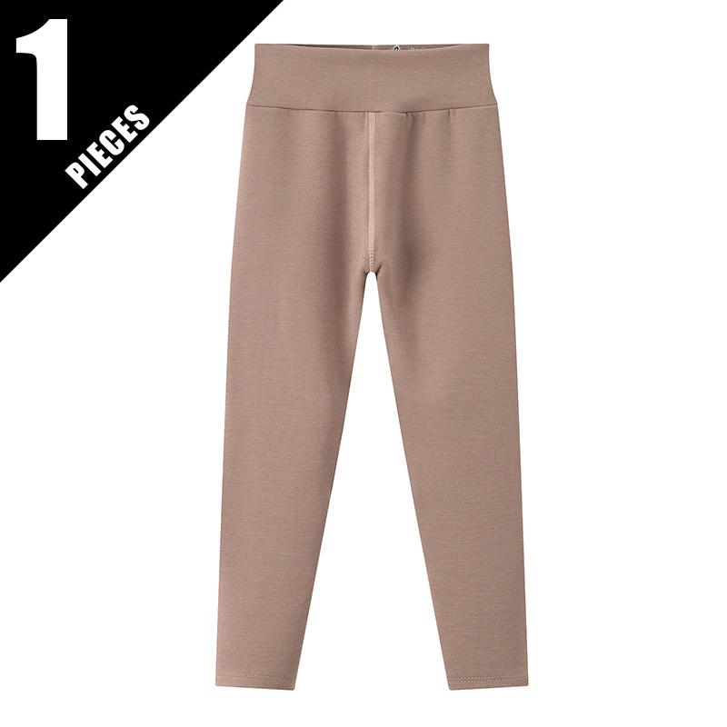Autumn and Winter Children Solid Color Medium High Waist Thick Leggings Boys and Girls Fleece Warm Casual Pant