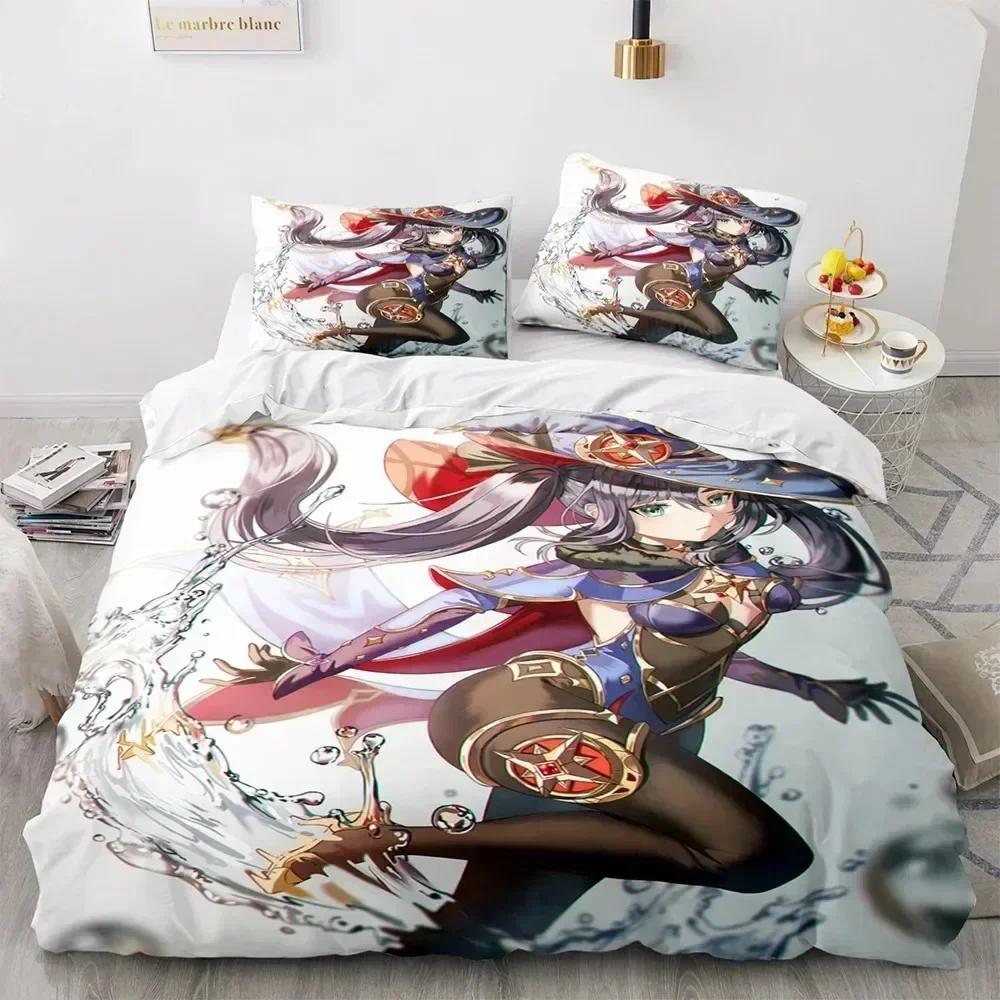 3D Print Anime Game Genshin Impact Bedding Set Printed Bed Set With Pillowcase Duvet Cover Soft Queen King Size Bedclothes Home