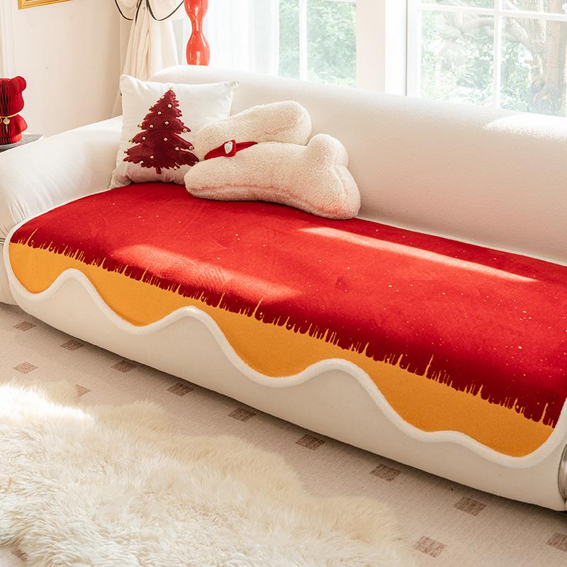 

Red New Year Sofa Cushion Autumn And Winter New Chenille Festive Atmosphere Non-Slip Special-Shaped Straight Row Seat Cushion 90*90cm