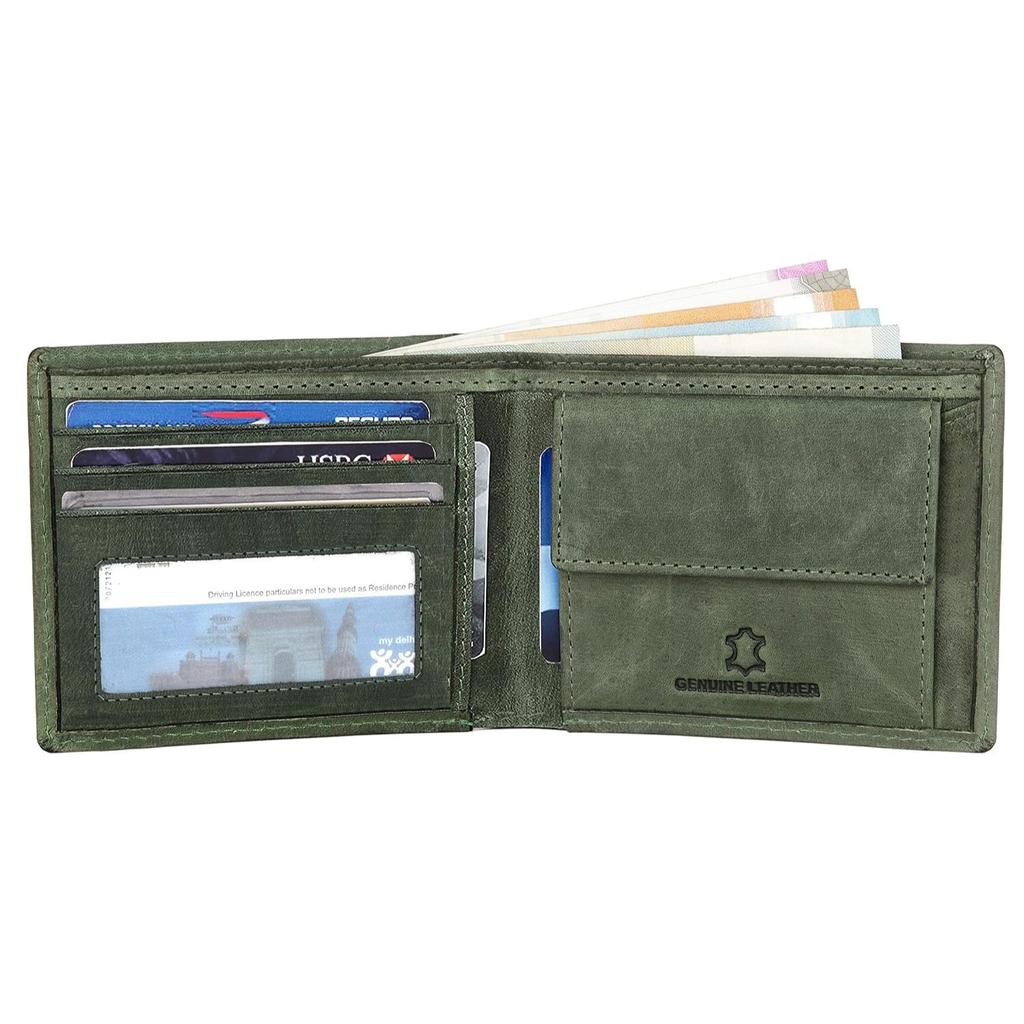 Leather Wallet for Men I Handcrafted I Credit/Debit Card Slots I 2 Currency Compartments I 2 Secret Compartments (Green Hunter)