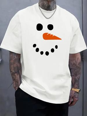 Men’s Snowman Print T-Shirt Casual Crew Neck Short Sleeve Soft Loose Fit Holiday Tee